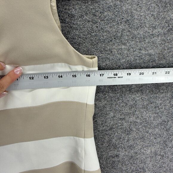 Petite Sophisticate Blouse Women 4 Beige Striped Button Sleeveless Square Neck - Picture 5 of 7